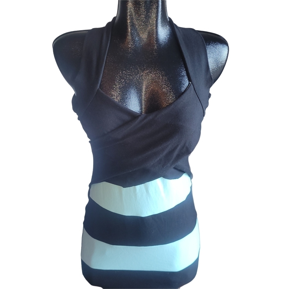 Sabora Black and Blue Colorblock Bodycon Mini Dress L